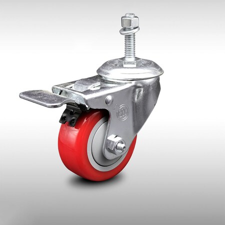 Service Caster 3 Inch SS Red Polyurethane 10mm Threaded Stem Caster with Total Lock Brake SCC-SSTSTTL20S314-PPUB-RED-M1015